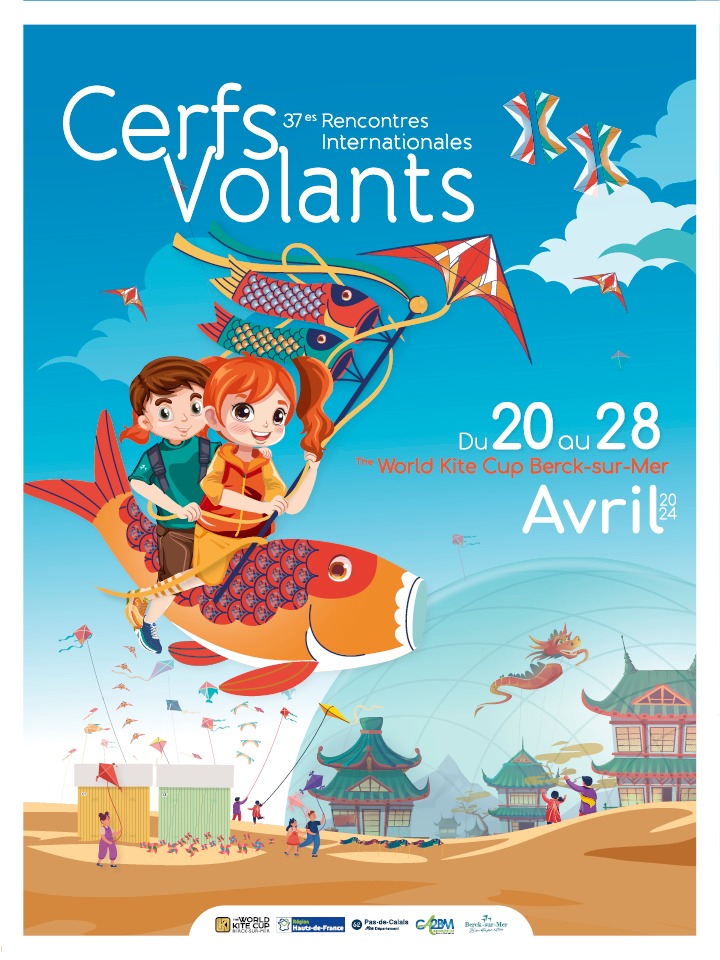 Date et affiche de la 37ème édition des Rencontres Internationales de Cerfs-Volants de Berck sur Mer. Réservez votre séjour au Garennes & 